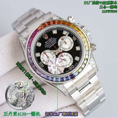 Rolex Daytona Replica with Oyster Bracelet Shanghai 4130 Movement Rainbow Bezel Silver/Gold Strap Watch